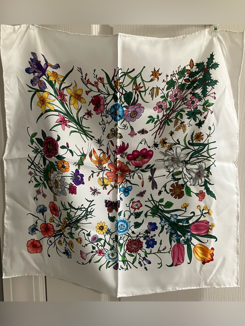100% silk Scarf Bandana Floral Beautifully Hand-rolled (Only one left)